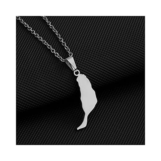 Schmuck Karte Halskette, Fuerteventura Glossy Map Styling Pendant Necklaces Women Girls Men Fashion Party Annivers Jewelry Geometric Pendant Couple Gifts,Silver Pendant,45Cm(17.7 Inches)