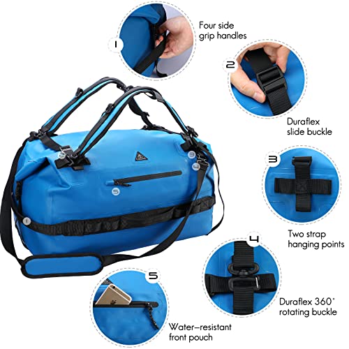 Haimont Roll-Top Dry Duffel Backpack Large Waterproof Dry Sack Heavy Duty Duffle Bag With Backpack Straps For Sup, Kayaking, Rafting, Boating, Travel, Blue, 60L #TOP2