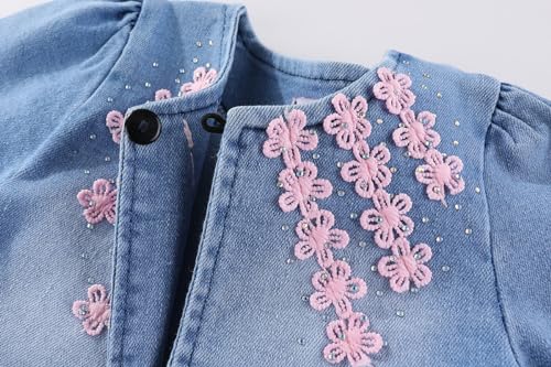 Image of Peacolate 6M-4Years Spring Fall Baby Girls Clothing Set 3pcs Long Sleeve Dress Denim Jacket and Jeans