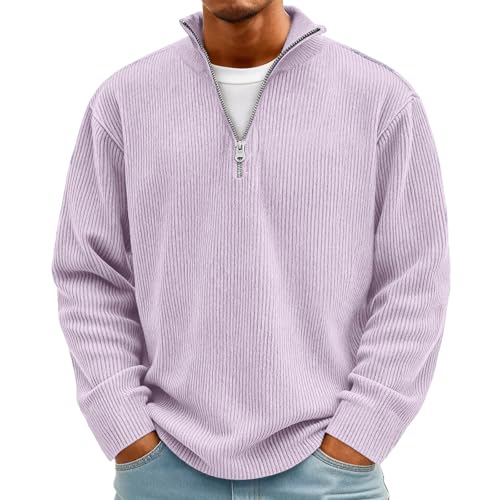 Corduroy Shirt Men Vintage 1/4 Zip Mock Neck Quarter Zip Men Polo - image 9