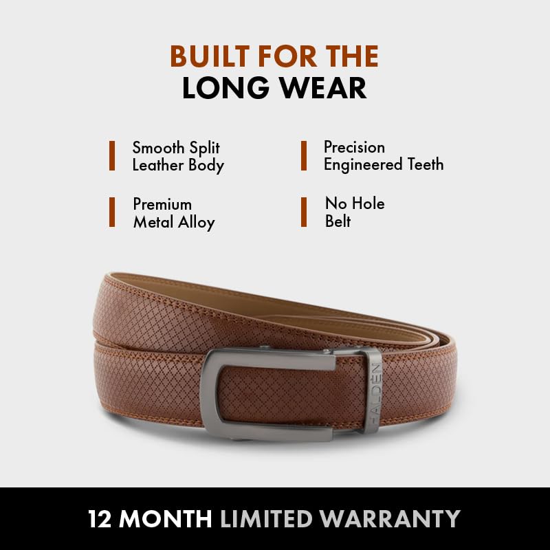Image of HALDEN THEO Tan Belt For Men Leather Original (Adjustable Fits Up to 44 Inch Waist) Ratchet Strap with Classic Buckle & Magnetic Auto-lock