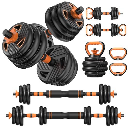 Image of 33 /44 /66 /88lbs Adjustable Dumbbell Set with Connector for Home Gym Workout | 5 in 1 Free Weights Dumbbells Set, Weights Set Used as Barbell, Kettlebells, Push up Stand, Weight Plate