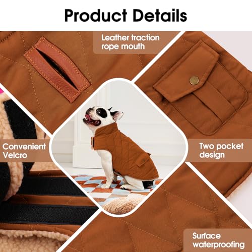 CITÉTOILE Wintermantel Hundemantel, Warme Winterjacken mit Fleece für Hunde,Hundejacke Hundekleidung Hundepullover Dog Coat mit Geschirr Loch für Chihuahua Dackel, Braun, M