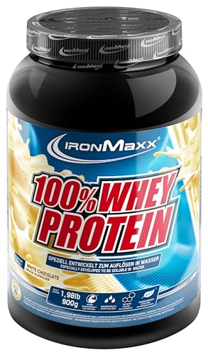 100% Whey Protein Pulver 900g White Chocolate - Leckerer High Protein Shake, 36g Eiweiß pro Portion, Power Drink für intensives Muskel-Training, Mit BCAAs und EAAs