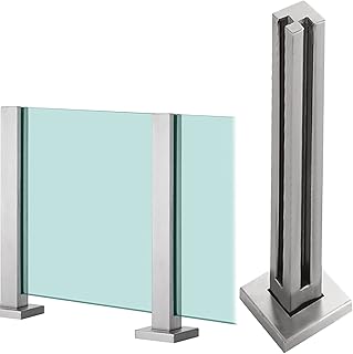 Glass Banister Railing Post Deck Balustrade System Modern Glass Banister Post Railing Fence Pole Garden Fencing Column w/Spigot Slot, Square Silver Stainless Steel Guardrail Post ( Color : Corner Post