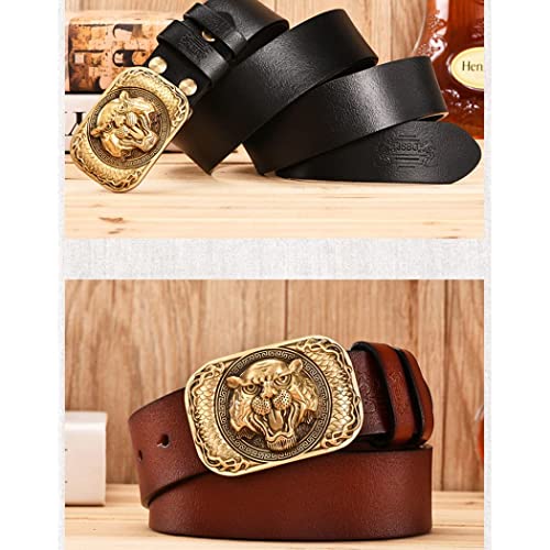 Western Cowboy Belt,Men's Gold Tiger Buckle Personality Cowhide Leather Belt2