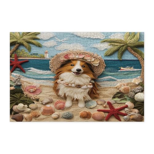 Rompecabezas de 1000 piezas de madera con estampado tropical de perro pastor