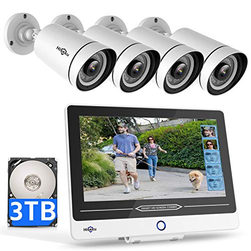 5MP PoE Security Camera System, Built-in 12" Screen 8CH NVR with 3TB HDD,4Pcs Waterproof PoE Camera for Indoor-Outdoor Security,1-Way Audio 60-Day Video Record, Human & Face Detect 5MP PoE Security Camera System, Built-in 12" Screen 8CH NVR with 3TB HDD,4Pcs Waterproof PoE Camera for Indoor-Outdoor Security,1-Way Audio 60-Day Video Record, Human & Face Detect