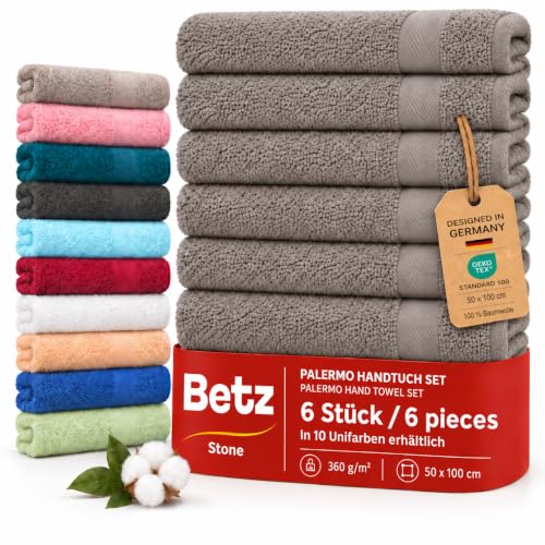 Betz Handtuch Set Palermo – 6er Pack Handtücher 50x100 cm – 100% Baumwolle, Handtücher für Bad, Gäste & Alltag – hochwertige Qualität, pflegeleicht & langlebig Farbe Stone