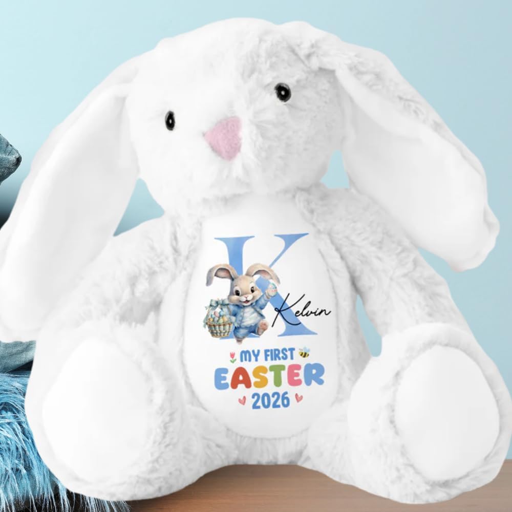 My First Easter - Personalized Stuffed Bunny - Personalized Easter Bunny 2026 - My First Easter Bunny Plush - Stuffed Animal with Customizable Name for Boys & Girls - Custom Child'sFirst Easter Gifts