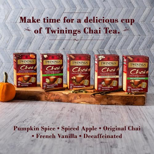 Image of Twinings Decaffeinated Chai Tea, Black Tea Blend with Cinnamon, Ginger, Cardamon, Cloves for a Sweet and Spicy Flavor, 20 Count