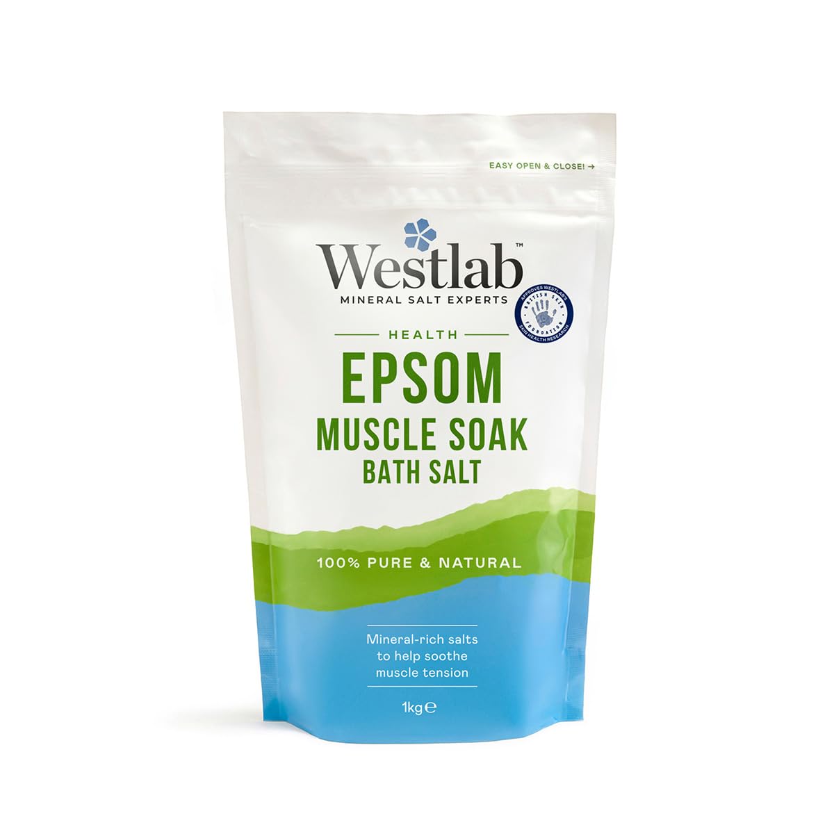 Westlab Epsom Salt Resealable Stand Up Pouch, 1 kg - Pack of 1