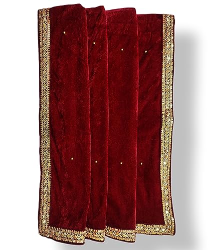 Image of Navti Creations Women's Stole Dupatta In Velvet With Cross Design Border (length -2.25m, Width-75cm)