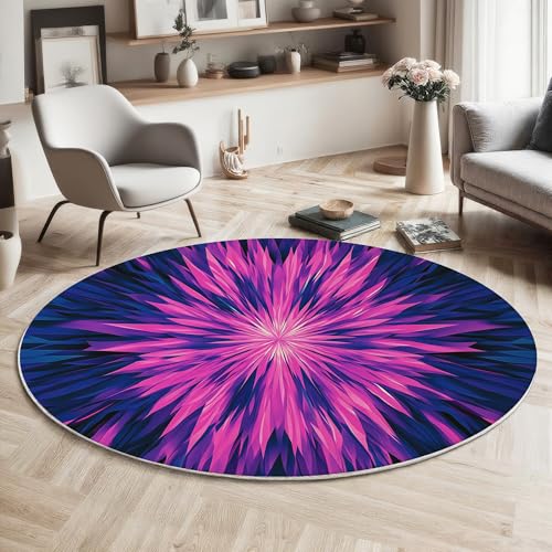 Tapis rond géométrique violet 200cm lavable pour salon - 2