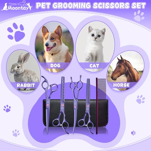 Image of Professional Dog Grooming Scissors Set - 7 Inch /8 Inch Curved and Thinning Shears with Grooming Comb
