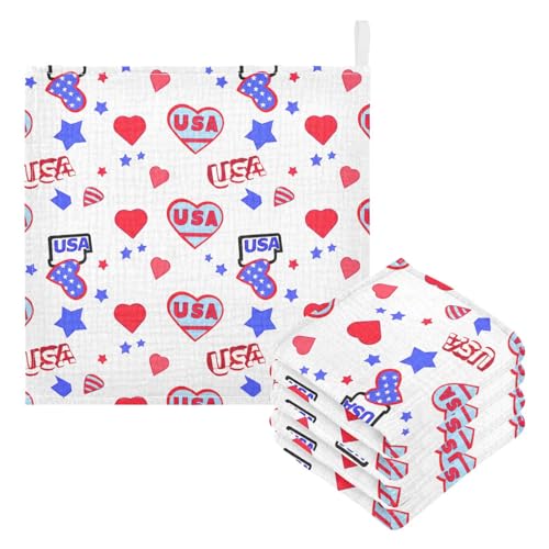 Kigai Independence Day Baby Washcloths,3pcs Ultra Soft Absorbent Towel,Newborn Bath Face Towel, Natural Reusable Baby Wipes for Sensitive Skin, Baby Registry as Shower