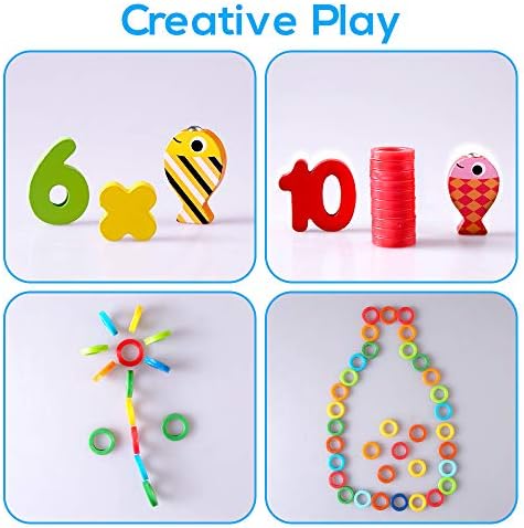 Bee bee Run Wooden Number Puzzles Toys for Kids Shape Sorter Puzzle Board Math Counting Stacking Rings with Magnetic Fish Education Toys Gifts for Toddlers Boys Girls Age 3+