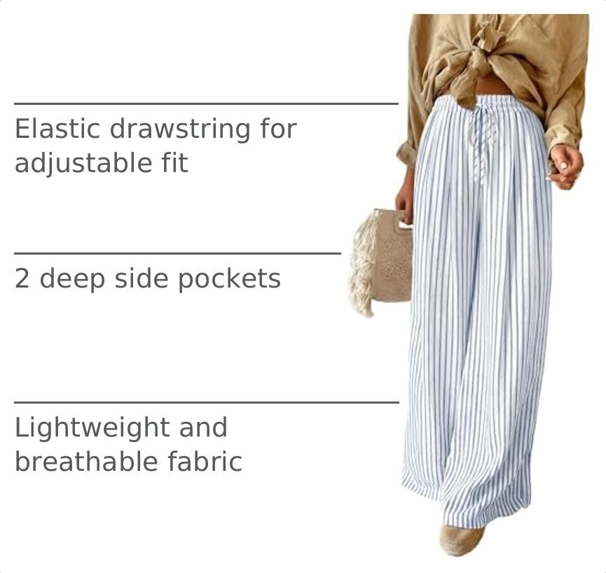 Image of Acelitt Women Drawstring Elastic Waist Wide Leg Pants with Pockets, S-XXL
