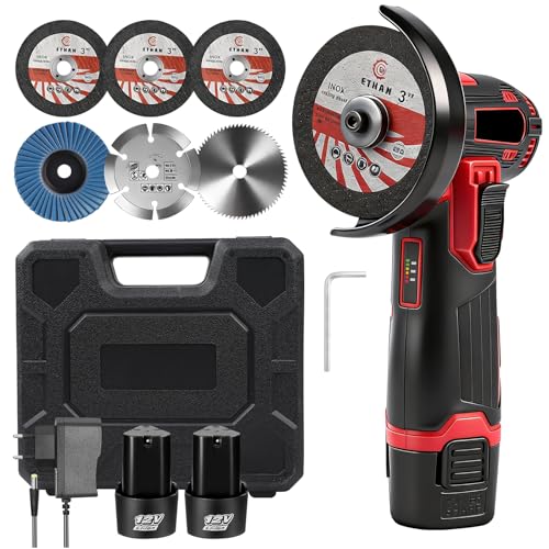 Mini Amoladora Angular Bateria, 19500rpm 76mm Mini Radial Bateria Con 2 Baterías 1300mAh 12V Y Discos Para Cortar Y Pulir, PequeñA Amoladora Inalambrica Para Esmerilar, Pulir, Cortar