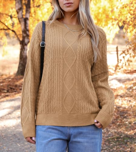 Image of Zeagoo Cable Knit Sweater Women Crewneck Long Sleeve Sweater 2024 Fall Chunky Vintage Pullover Tops