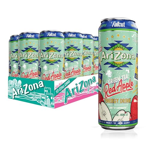 AriZona x Fallout Red Apple Green Tea Energy Drink, 12 pack 22 fl oz - 234mg Natural Caffeine per Can