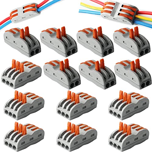 Morsettiere Elettriche, CESFONJER Leva-Dado Cavo Connettore, Bilaterale Conduttore Compatto Connettore, Morsettiera Cavo Connettore Molla Rapido (7 pcs * SPL-2 + 7 pcs * SPL-3)