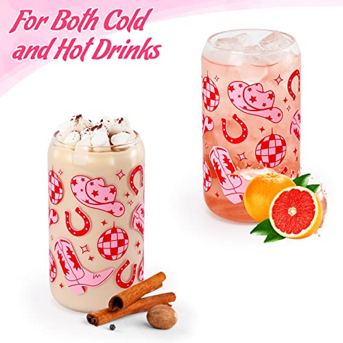 Nefelibata Western Cowgirl Beer Glass Can Cowgirl Hat Glass Cup Iced Coffee 16Oz With Bamboo Lid Metal Straw And Cleaning Brush Cowboy Boots Disco Drinking Glass Boho Preppy Coffee Decor Gift Idea #TOP3