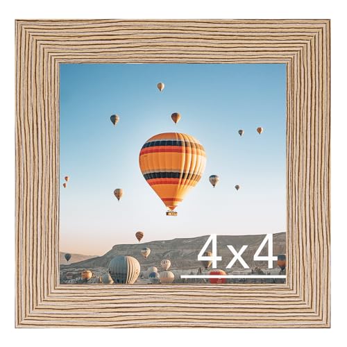 Image of JCJMY 4x4 Picture Frame Rustic Brown for Wall Hanging or Tabletop, Wall Mounting Horizontally or Vertically, 4 x 4 Wall Gallery Poster Photo Frame with Shatter Resistant Plexiglass, Rustic Brown