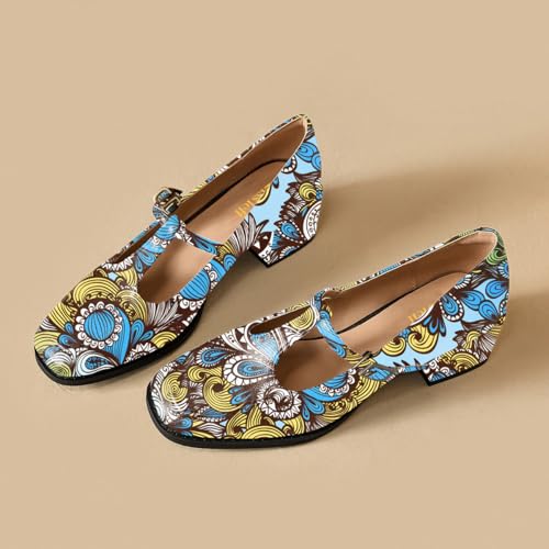 miss left Women Retro Square Toe T-Strap Buckle Mary Janes Block Low Heel Comfortable Party Dating Pump Shoes Size 4-16 US3