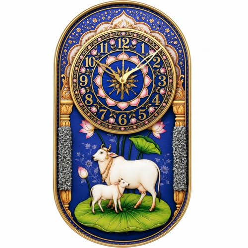 Image of Kamdhenu Prosperity Wall Clock for Home Decor | 12x18 Inch Silent Non-Ticking Spiritual Clock | Vastu Decorative Wall Clock for Living Room, Hall, Pooja Room & Office | Housewarming Gift