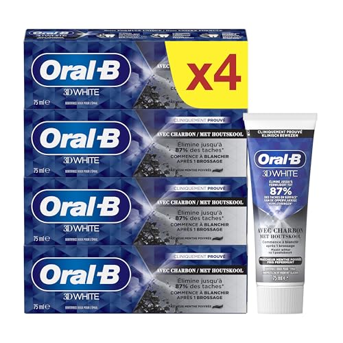 Oral-B Dentifrice Charbon 3D White Advanced Luxe Contre Les Taches En Surface, Conçu Pour Un Brossage Des Dents Avancé, Arome Menthe, 150ml (Lot de 2)