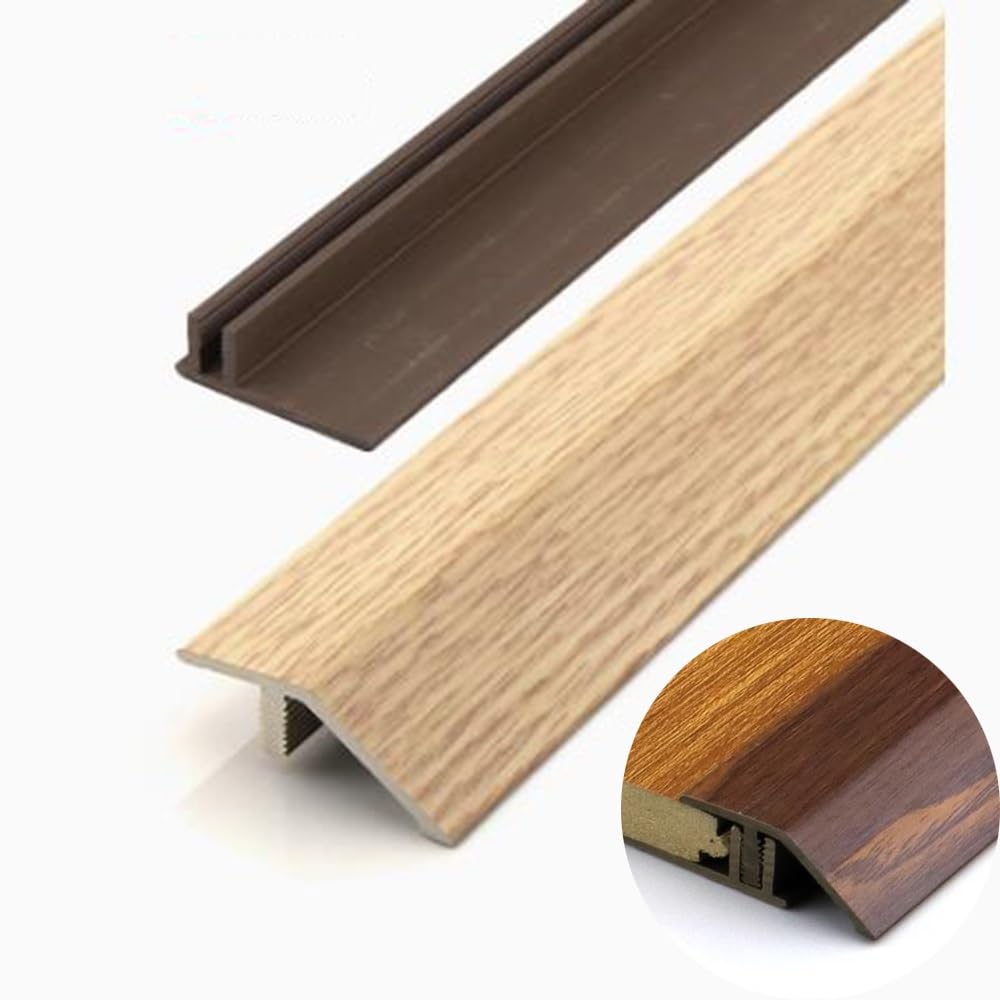 Luysmengeu Teak Laminate Floor Transition Strip，35.4In/90Cm Pvc Threshold Strip，Threshold Reducer With Base，Cuttable Carpet Floor Edge Binding Threshold Strip