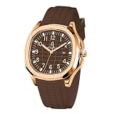 Blekon Collections Men's 44mm Quartz Watch, Comfortable Silicone Strap, Luminous Hands & Numbers, Easy-Read Date Display, Sleek Round Dial – Perfect for Everyday Wear (Rose-Gold/Brown)