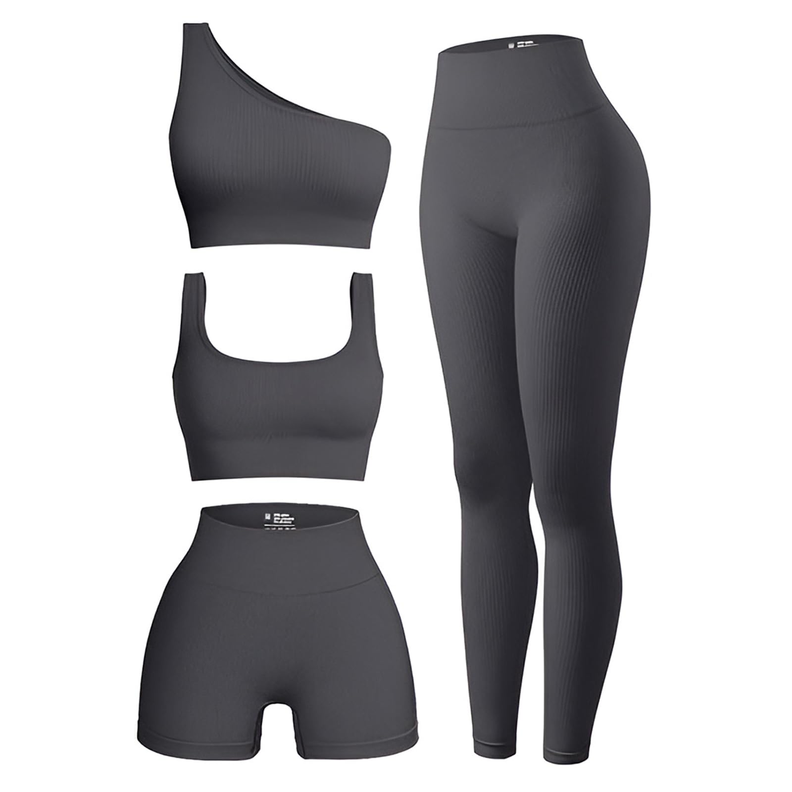 OIERD 4 Piece Workout Sets For Women Ribbed Leggings Clothes Yoga Sets Active Wear Matching Work Out Sets Gym Pilates Outfits, Grey, Large