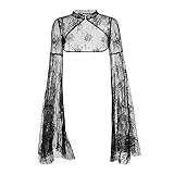 XCJIKUKE Women Gothic Lace Bolero Shrug Goth Bell Sleeve Crop Top Lace Shawls Punk Shoulder Cover Up Cardigan Sheer Mesh Fairy Shirt Alt Tops