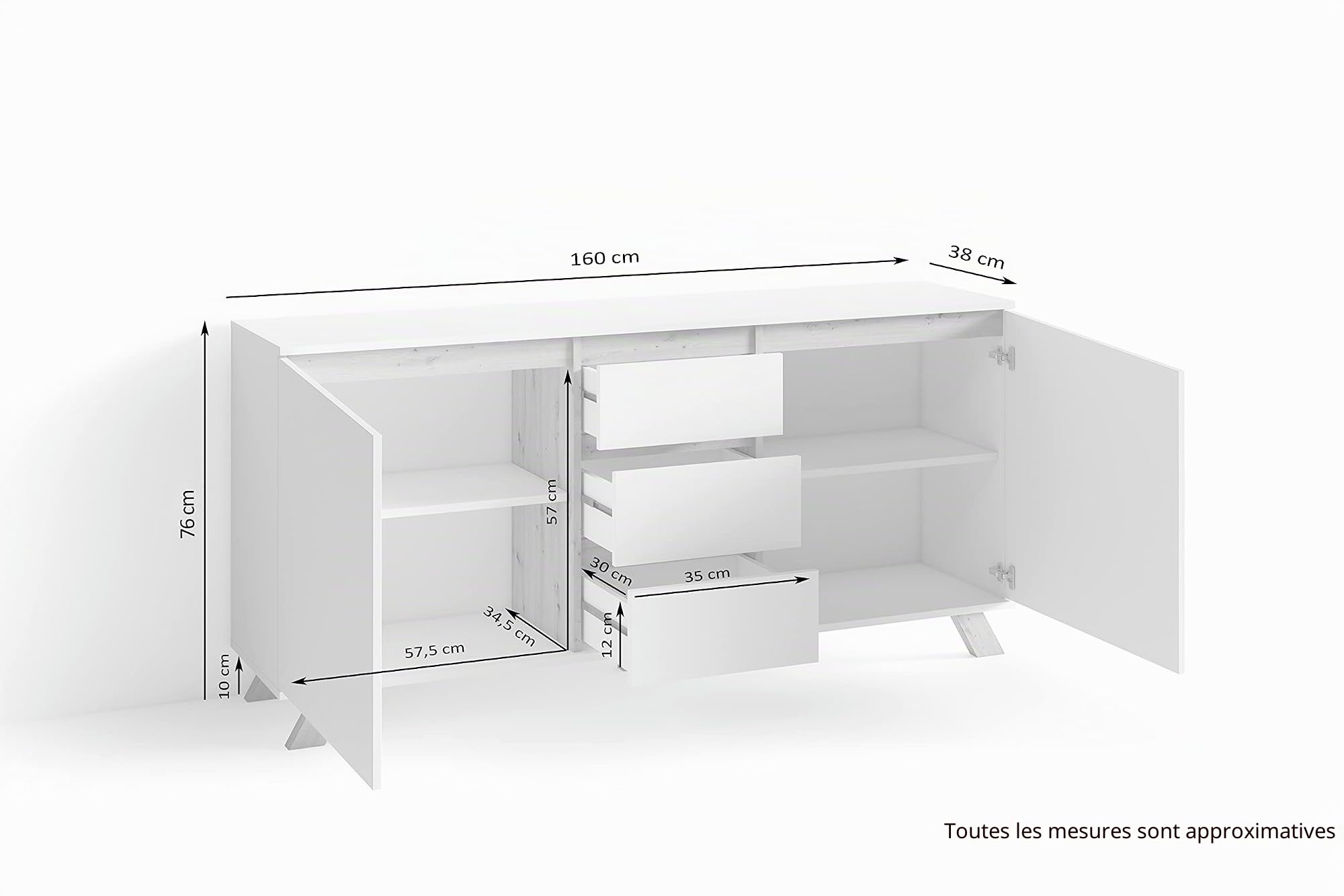 byLIVING Buffet Valentin avec 2 Portes et 3 tiroirs