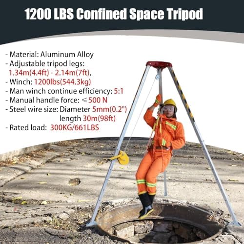 Confined Space Fall Arrest Kit with Tripod - Emergency Rescue System for Tunnels & Sewers, 1200 lbs Winch, Safety Anti-Dropping Device for Reliable Operations