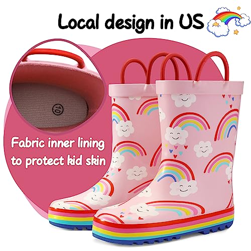 K Komforme Kids Rain Boots Waterproof Printed Rubber Boots With Handles, Size 12 Little Kid, Rainbow Cloud #TOP1