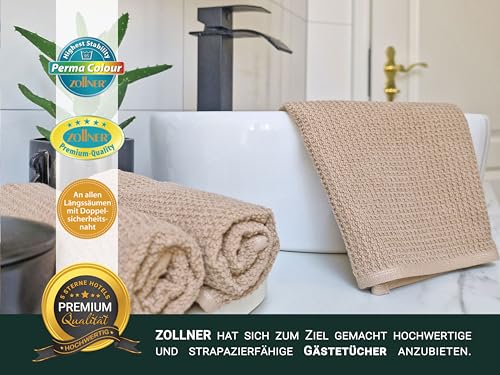 ZOLLNER 10er Set Gästetücher in 30x50 cm - langlebige Handtücher in beige - mit praktischem Aufhänger - Zeitloses Waffelmuster - waschbar bis 95°C - Baumwolle - Hotelqualität