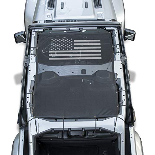 Danti Front Eclipse Sunshade Mesh Sun Shade Top Cover with USA Flag Provides UV Sun Protection for Jeep Wrangler 4 Door JL 2018 2019 2020 2021 Soft Top