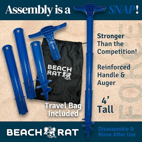 Beach Rat Force Anchor & Storage Bag - 4ft Jet Ski Anchor/Boat Anchor/Kayak Anchor for Shallow Water and Sandbar - High Strength Plastic Pole Boat Accessory - Sand Bar Anchor Kit Case (Royal Blue)