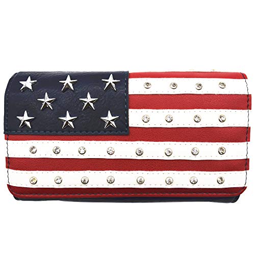 American Flag Stars and Stripes Western Country Purse Single Shoulder Bags Women Blocking Wristlet Wallet