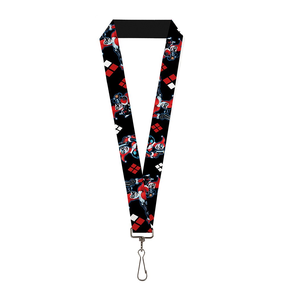 Buckle Down Lanyard-1.0"-Harley Quinn Shooting Poses/Diamonds Black/, Multicolor, One size