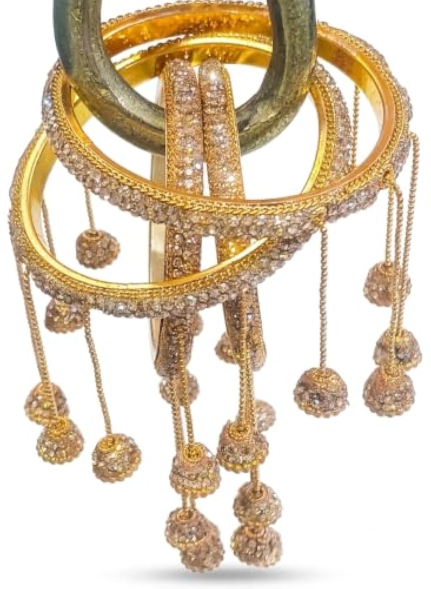 Crystal Stone Bangles Set of 4 with Hanging Ball Charms