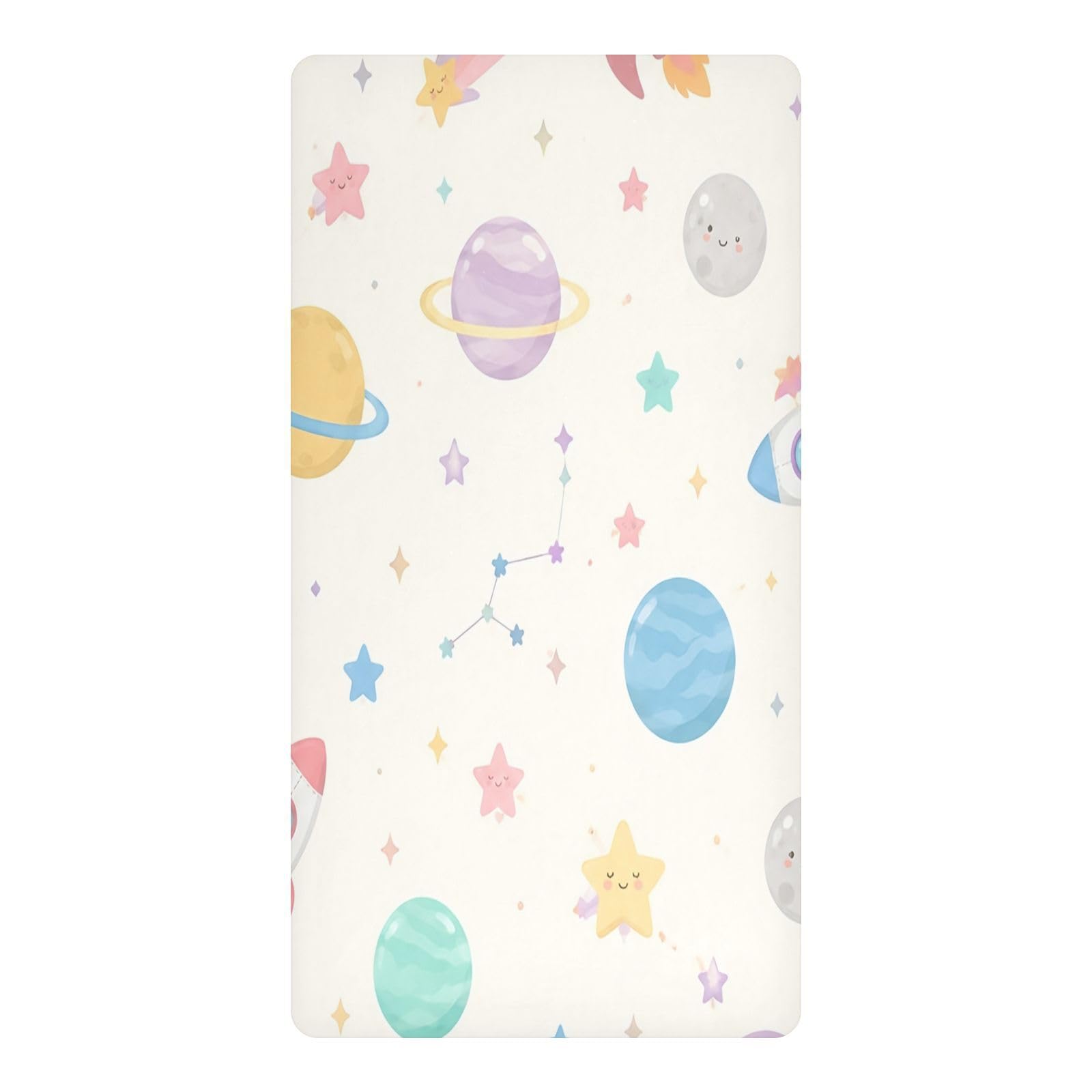 BOESI Cartoon Space Waterproof Crib Sheet,Fitted Mattress Protector