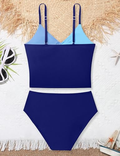 Doumlop Conjunto de tanquíni de duas peças para meninas com bloco de cores, conjunto de biquíni para
