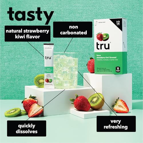 Image of Tru Focus Powder, Natural Caffeine and Nootropics Supplement, Strawberry Kiwi Flavored Energy Drink Mix with L Theanine & Yerba Mate, Sweetened with Monk Fruit & Stevia, Gluten Free, Vegan, 12 Packets
