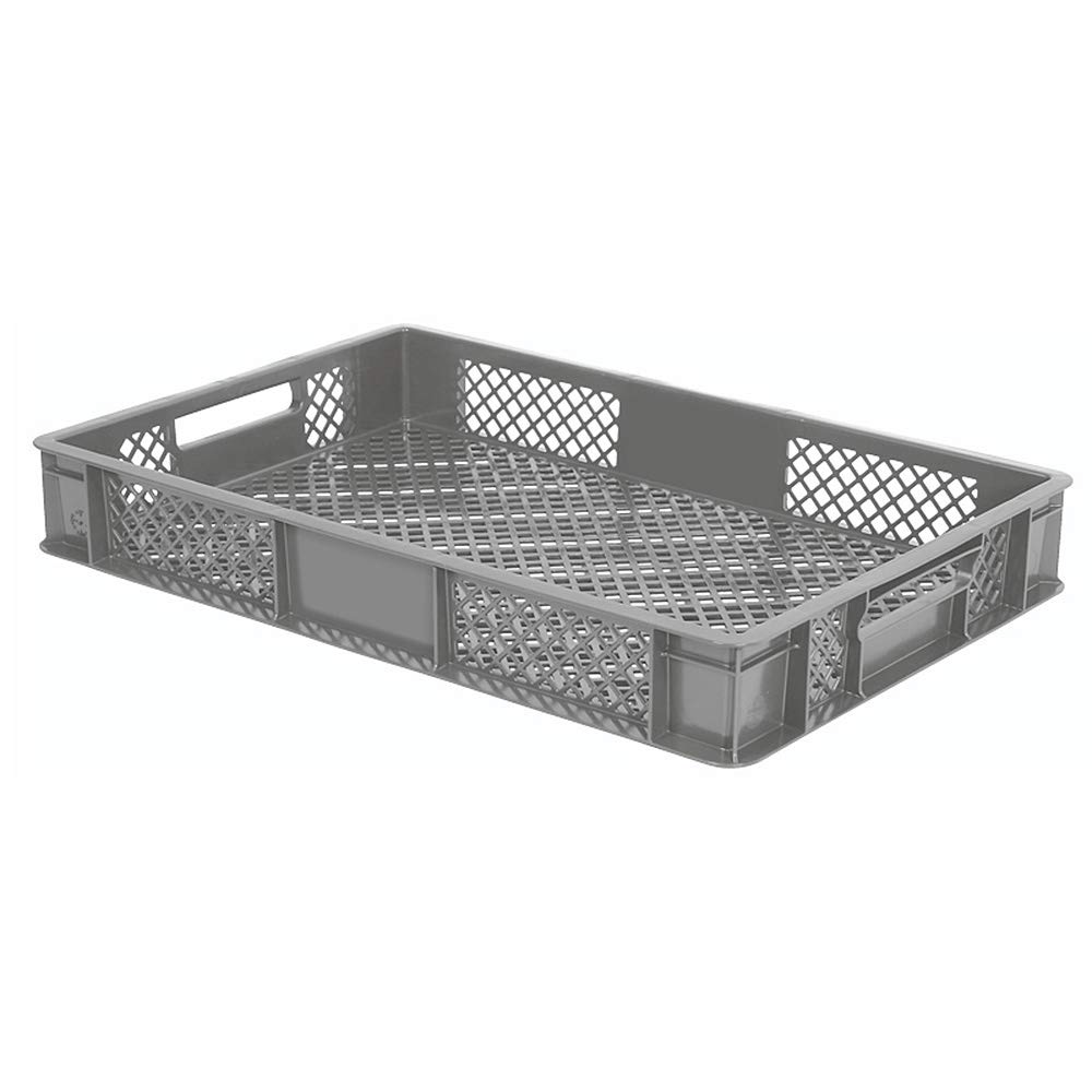 BRB 12x Stapelkorb / Bäckerkisten in 4 Größen, Grundmaß LxB 600x400 mm, H 90 mm, 150 mm, 240 mm, 320 mm, Farbe grau