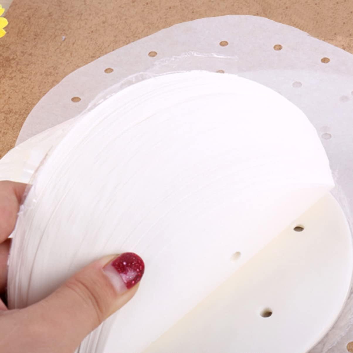MAGICLULU 100pcs Vegetable Steamer Paper Liners for Air Fryer Basket Perforating Paper Non-stick Steamer Round