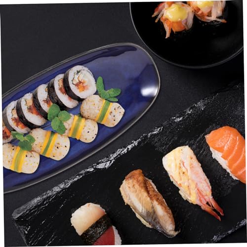 Plato de cerámica para sushi pequeño azul miniatura 3